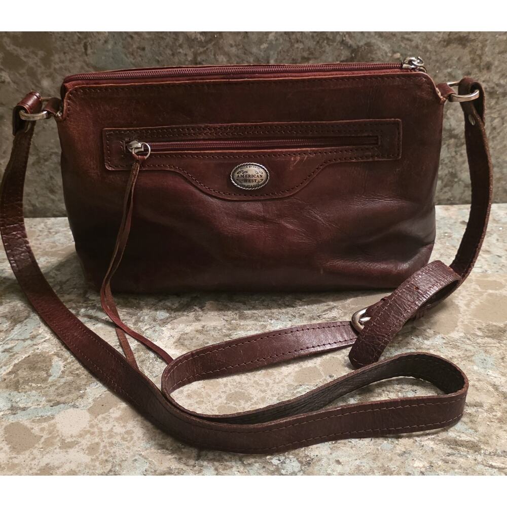 American West Design Hand-Tooled Genuine Red Leather Crossbody Bag Purse Western